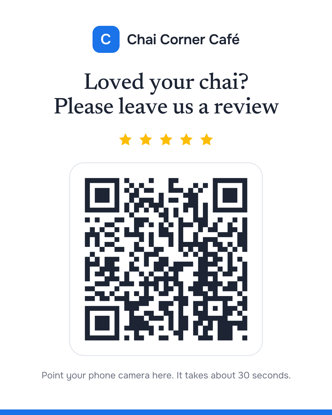 QR sticker for Chai Corner Café
